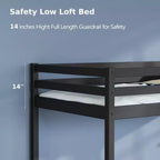 Lit mezzanine Karl Home Gray Wood Junior avec escalier pleine grandeur pour adultes, enfants et jeunes adolescents