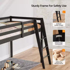 Lit mezzanine Karl Home Gray Wood Junior avec escalier pleine grandeur pour adultes, enfants et jeunes adolescents