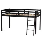 Lit mezzanine Karl Home Gray Wood Junior avec escalier pleine grandeur pour adultes, enfants et jeunes adolescents