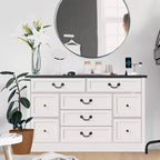 Commode à 9 tiroirs avec station de charge, commode en bois de 137 cm de large avec poignées métalliques, meuble TV vintage, chiffonnier