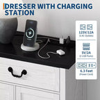Commode à 9 tiroirs avec station de charge, commode en bois de 137 cm de large avec poignées métalliques, meuble TV vintage, chiffonnier