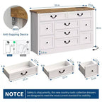 Commode à 9 tiroirs avec station de charge, commode en bois de 137 cm de large avec poignées métalliques, meuble TV vintage, chiffonnier