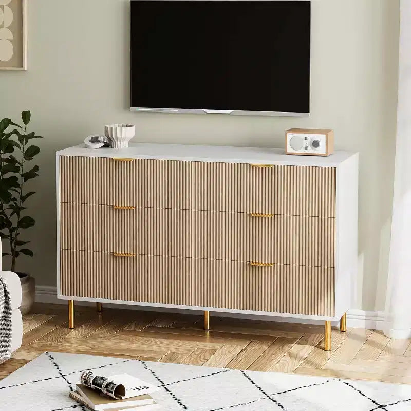 Commode de chambre à 6 tiroirs Zstar, avec poignées métalliques