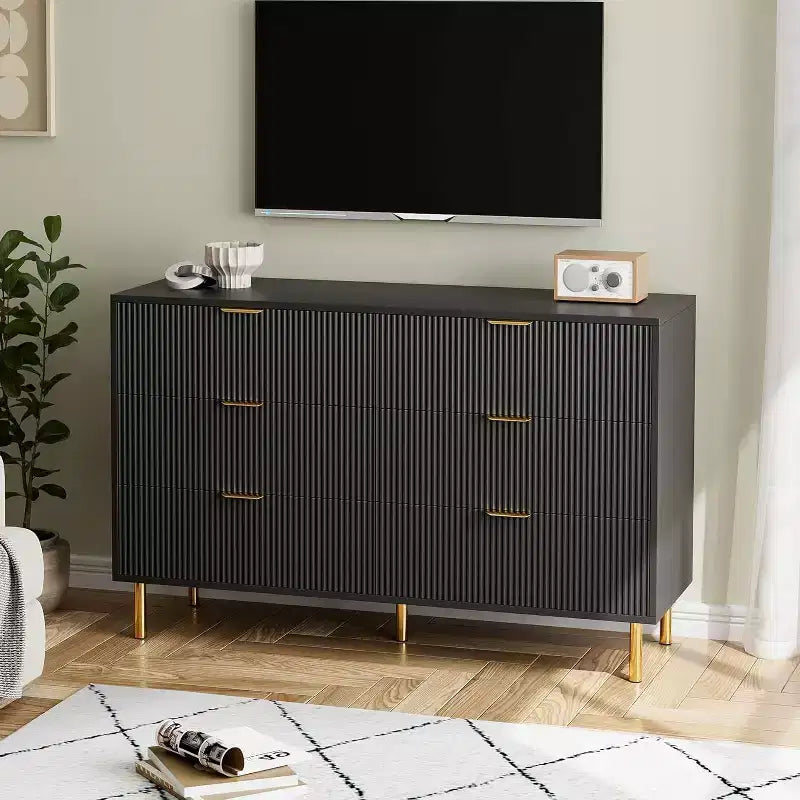 Commode de chambre à 6 tiroirs Zstar, avec poignées métalliques