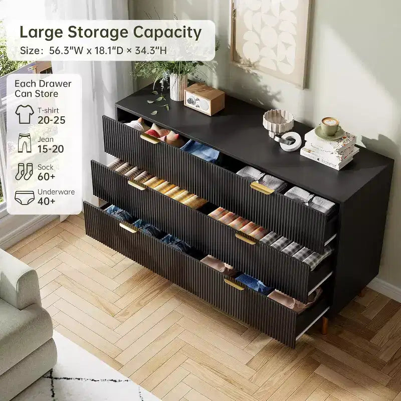 Commode de chambre à 6 tiroirs Zstar, avec poignées métalliques