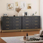Commode noire en MDF+PB+Fer, 8 grands tiroirs, panneau à motif triangulaire, anti-poussière et résistante à l'usure, adaptée à de multiples scénarios