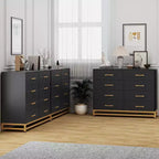 Commode noire en MDF+PB+Fer, 8 grands tiroirs, panneau à motif triangulaire, anti-poussière et résistante à l'usure, adaptée à de multiples scénarios