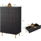 Commode 5 tiroirs Zstar pour chambre à coucher, avec poignées en métal doré