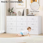 Zstar Commode triple moderne à 9 tiroirs, Meuble de rangement en bois pour chambre à coucher avec prises de courant