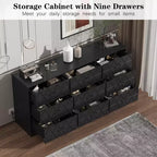 Zstar Commode triple moderne à 9 tiroirs, Meuble de rangement en bois pour chambre à coucher avec prises de courant