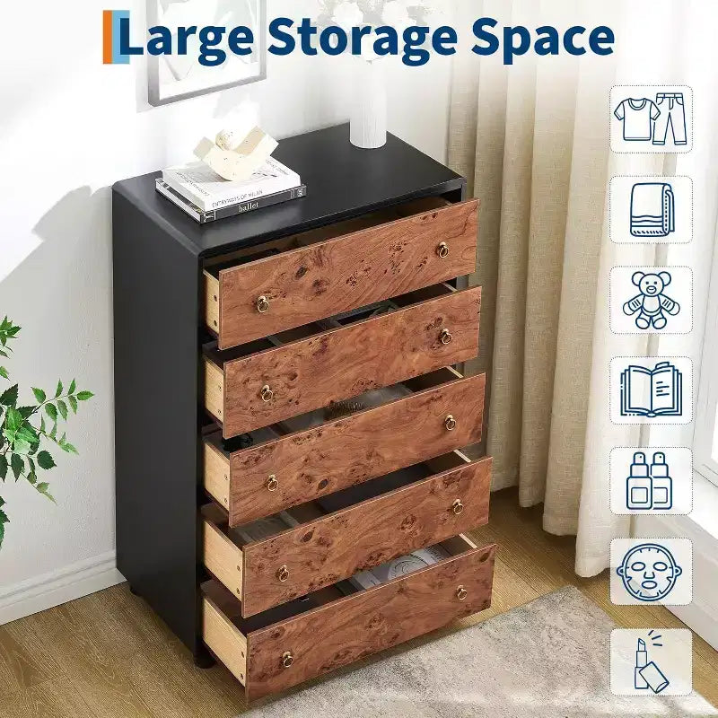 Commode moderne GustoWave, commode à tiroirs avec grande unité de rangement pour chambre, salon, couloir, chêne naturel