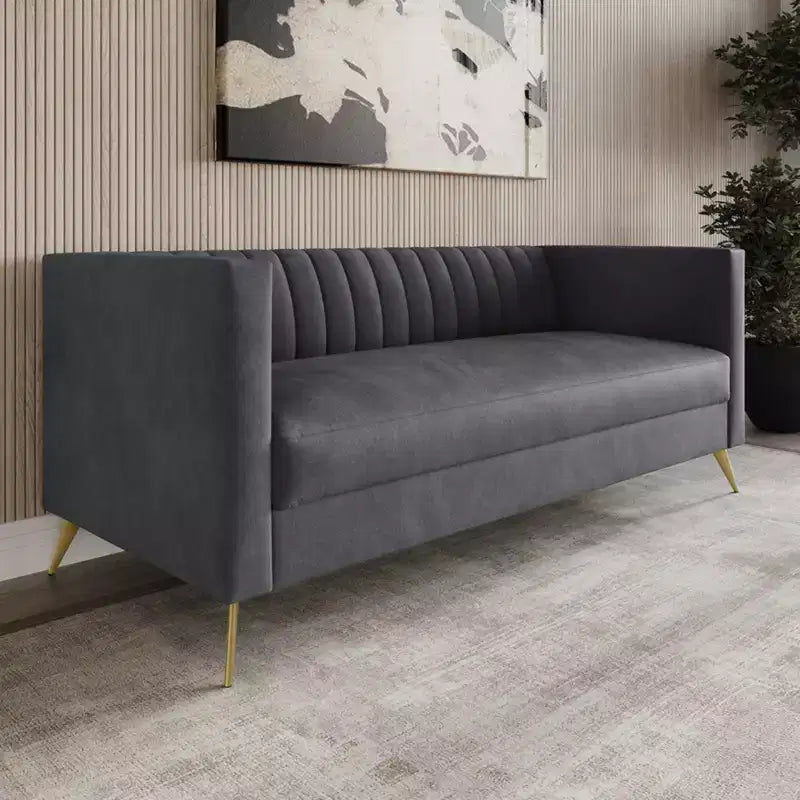 Canapé à accoudoirs carrés en velours Weiss, Home Design