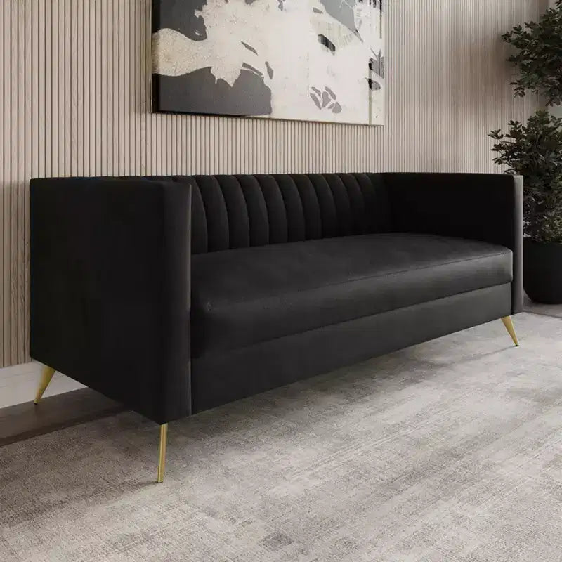 Canapé à accoudoirs carrés en velours Weiss, Home Design