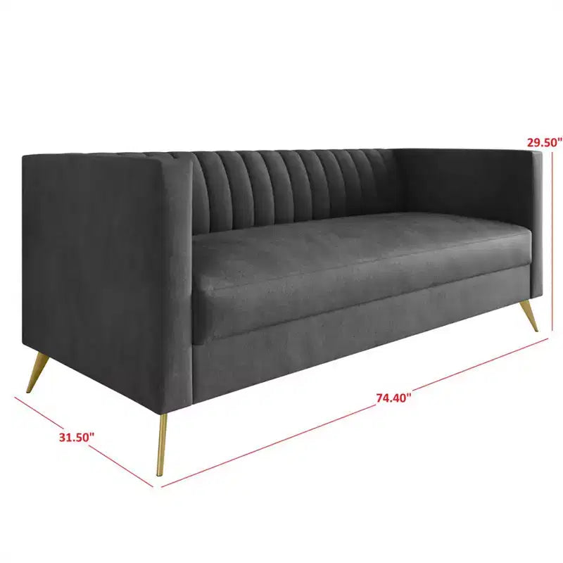Canapé à accoudoirs carrés en velours Weiss, Home Design