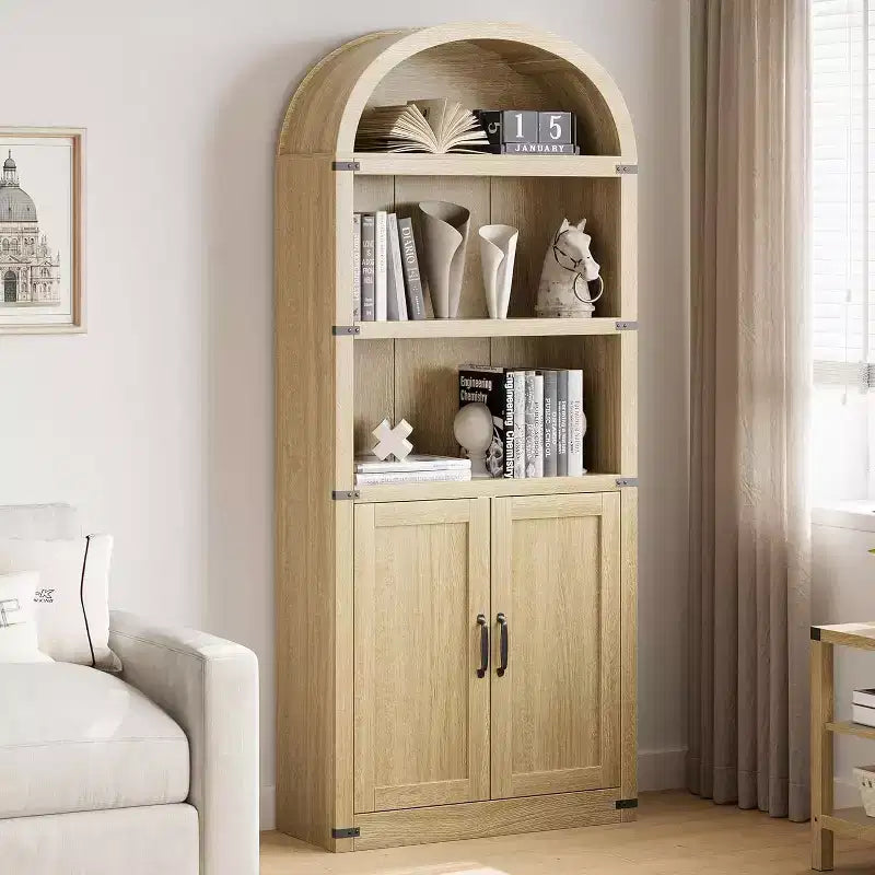Bibliothèque avec portes Étagère cintrée 182 cm de haut Bibliothèque de style rustique avec étagères Bibliothèques en bois pour la maison, le bureau, le salon