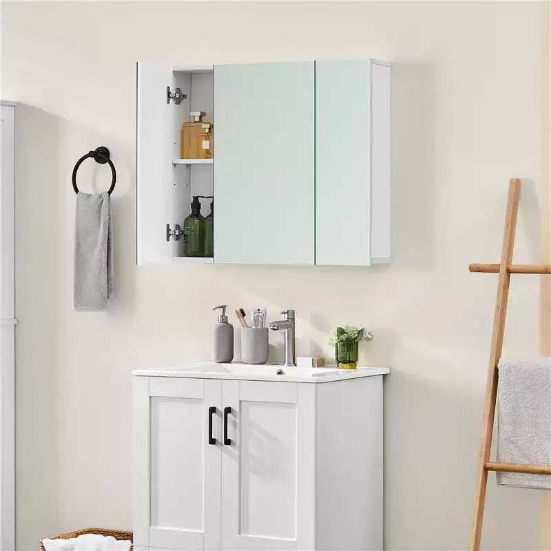 Meuble d'angle Yaheetech avec trois portes miroirs sans cadre et étagère réglable pour salon, buanderie, vestiaire