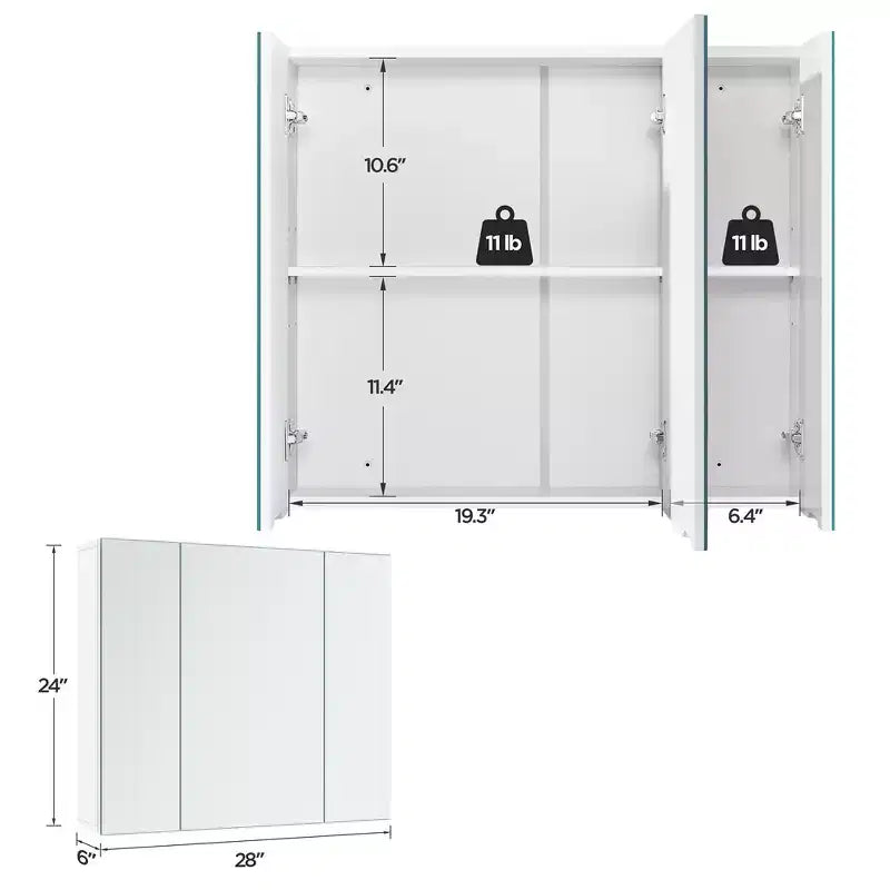 Meuble d'angle Yaheetech avec trois portes miroirs sans cadre et étagère réglable pour salon, buanderie, vestiaire