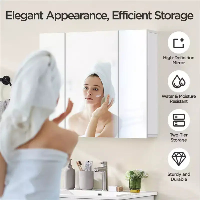 Meuble d'angle Yaheetech avec trois portes miroirs sans cadre et étagère réglable pour salon, buanderie, vestiaire