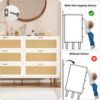 Commode GustoWave à six tiroirs en rotin naturel pour chambre à coucher, avec pieds et poignées dorés