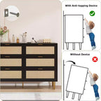Commode GustoWave à six tiroirs en rotin naturel pour chambre à coucher, avec pieds et poignées dorés