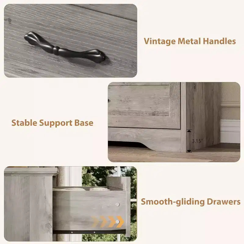 Commode avec poignées en métal, chiffonnier à 6 tiroirs, organisateur de rangement moderne, conception anti-basculement