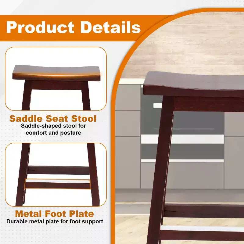 BestMassage Lot de 2 tabourets de bar en bois massif en forme de selle, hauteur 24/30 pouces, meubles de maison