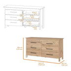 Commode double moderne Okak à 6 tiroirs, armoire de rangement haute de 80,5 cm avec glissières métalliques et base surélevée, commode de chambre pour organiser les vêtements, chêne