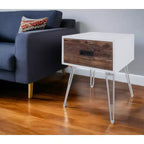 HomeRoots 23 Table d'appoint carrée en bois et métal marron et blanc avec tiroir