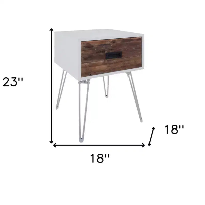HomeRoots 23 Table d'appoint carrée en bois et métal marron et blanc avec tiroir