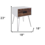 HomeRoots 23 Table d'appoint carrée en bois et métal marron et blanc avec tiroir