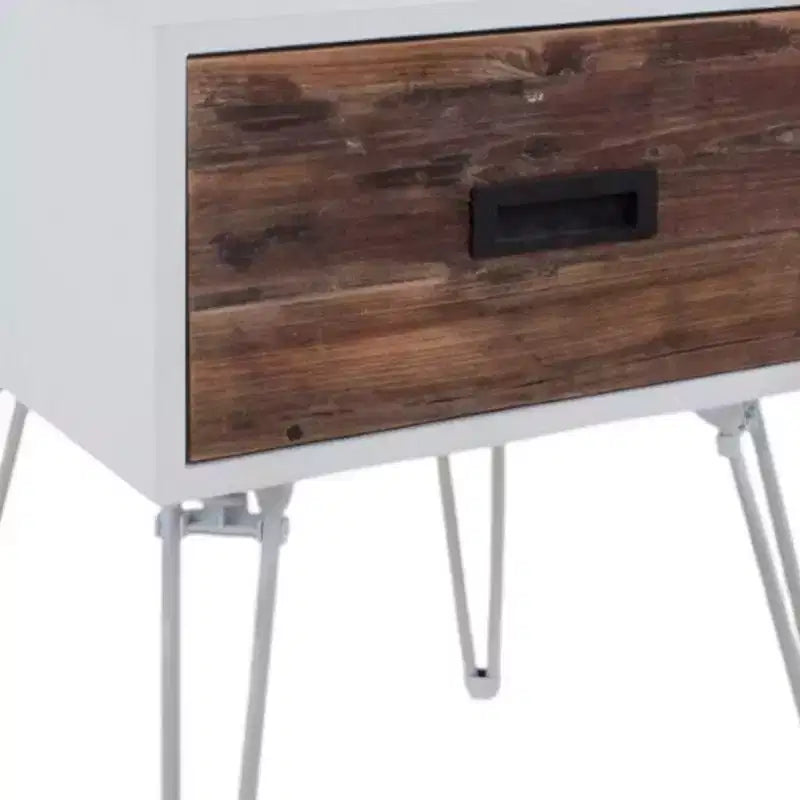 HomeRoots 23 Table d'appoint carrée en bois et métal marron et blanc avec tiroir