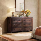 Commode en bois à 6 tiroirs GALAXHERO Farmhouse, organiseur de rangement de 134,8 cm de large avec double poignée rustique Meuble TV pour téléviseur de 60 pouces