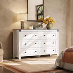 Commode en bois à 6 tiroirs GALAXHERO Farmhouse, organiseur de rangement de 134,8 cm de large avec double poignée rustique Meuble TV pour téléviseur de 60 pouces
