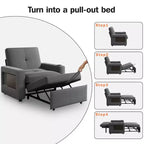 Canapé-lit 3-en-1 Dyonery, fauteuil convertible de 108 cm de large avec lit gigogne et tablette rabattable, porte-gobelet, dossier réglable, poches latérales