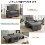 Canapé-lit 3-en-1 Dyonery, fauteuil convertible de 108 cm de large avec lit gigogne et tablette rabattable, porte-gobelet, dossier réglable, poches latérales
