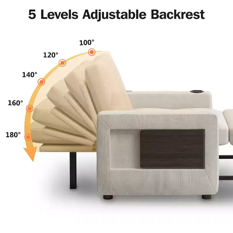 Canapé-lit 3-en-1 Dyonery, fauteuil convertible de 108 cm de large avec lit gigogne et tablette rabattable, porte-gobelet, dossier réglable, poches latérales