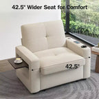 Canapé-lit 3-en-1 Dyonery, fauteuil convertible de 108 cm de large avec lit gigogne et tablette rabattable, porte-gobelet, dossier réglable, poches latérales