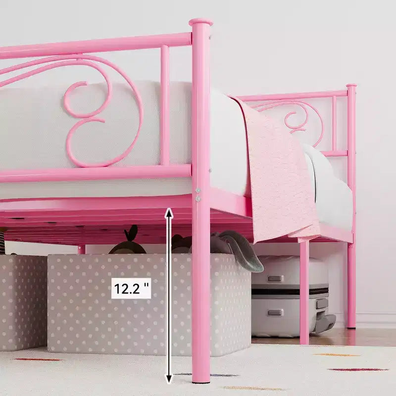 Cadre de lit en métal avec tête et pied de lit, espace de rangement de 30 cm - Support à lattes en acier robuste, silencieux et facile à assembler