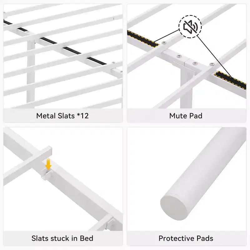 Cadre de lit en métal avec tête et pied de lit, espace de rangement de 30 cm - Support à lattes en acier robuste, silencieux et facile à assembler