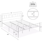 Cadre de lit en métal avec tête et pied de lit, espace de rangement de 30 cm - Support à lattes en acier robuste, silencieux et facile à assembler