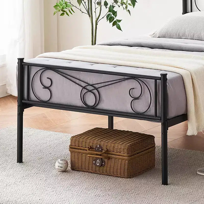 Cadre de lit en métal avec tête et pied de lit, espace de rangement de 30 cm - Support à lattes en acier robuste, silencieux et facile à assembler