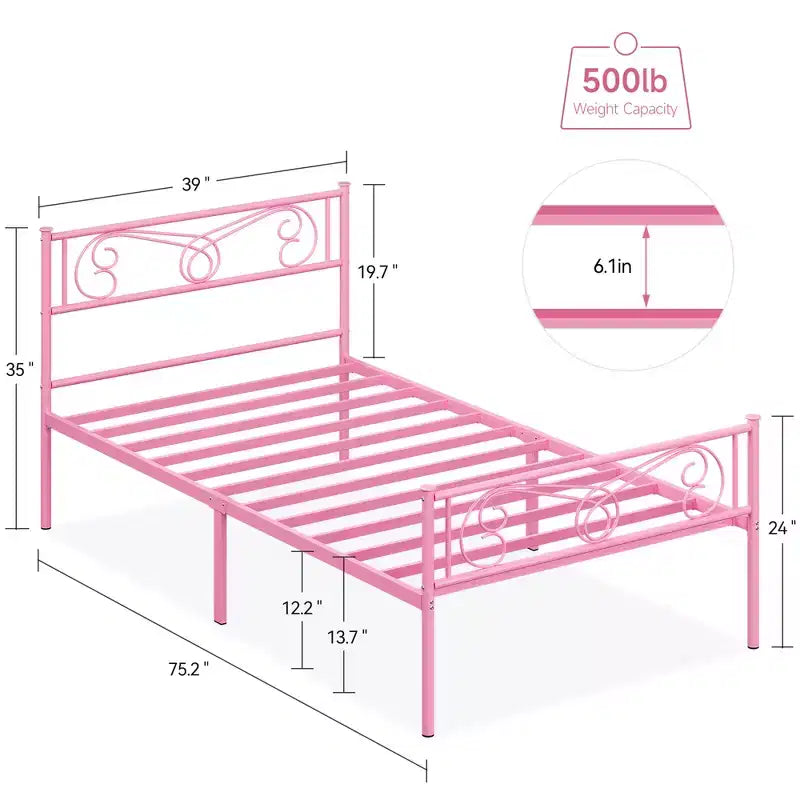 Cadre de lit en métal avec tête et pied de lit, espace de rangement de 30 cm - Support à lattes en acier robuste, silencieux et facile à assembler