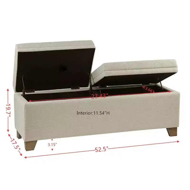 Banc ottoman Okak moderne capitonné avec plateau relevable et 2 compartiments de rangement fermés, banc de rangement rembourré pour chambre à coucher, entrée