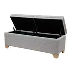 Banc ottoman Okak moderne capitonné avec plateau relevable et 2 compartiments de rangement fermés, banc de rangement rembourré pour chambre à coucher, entrée