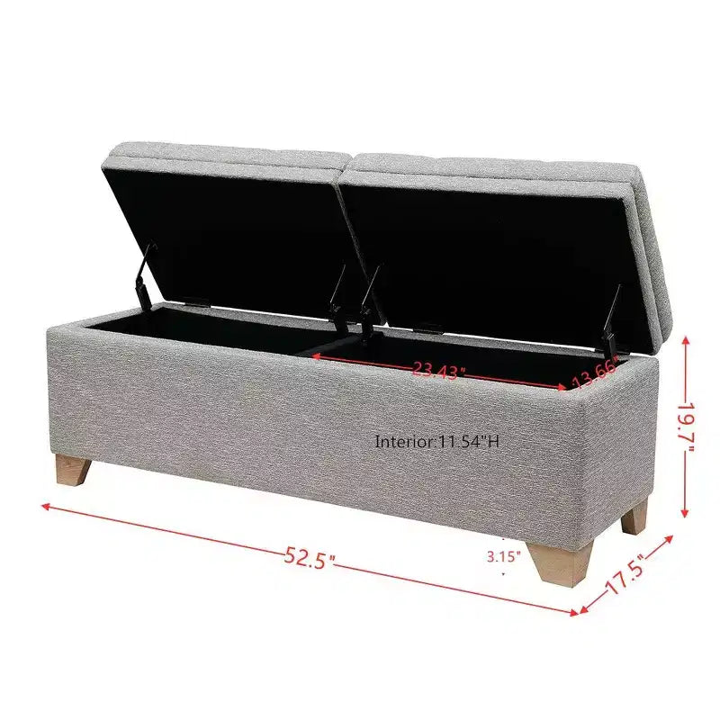 Banc ottoman Okak moderne capitonné avec plateau relevable et 2 compartiments de rangement fermés, banc de rangement rembourré pour chambre à coucher, entrée