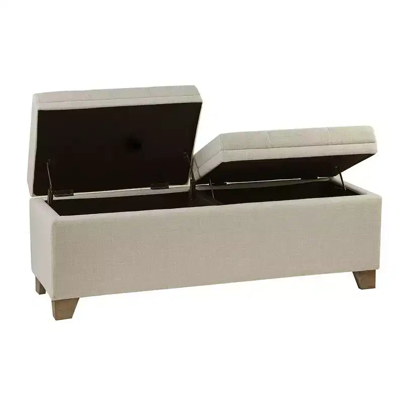 Banc ottoman Okak moderne capitonné avec plateau relevable et 2 compartiments de rangement fermés, banc de rangement rembourré pour chambre à coucher, entrée