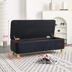 Banc ottoman de rangement Okak de luxe moderne avec plateau rabattable, capitonnage profond, décor doré et pieds en métal, rembourré pour salon et chambre à coucher