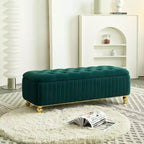 Banc ottoman de rangement Okak de luxe moderne avec plateau rabattable, capitonnage profond, décor doré et pieds en métal, rembourré pour salon et chambre à coucher