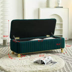 Banc ottoman de rangement Okak de luxe moderne avec plateau rabattable, capitonnage profond, décor doré et pieds en métal, rembourré pour salon et chambre à coucher