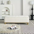 Banc ottoman de rangement Okak de luxe moderne avec plateau rabattable, capitonnage profond, décor doré et pieds en métal, rembourré pour salon et chambre à coucher